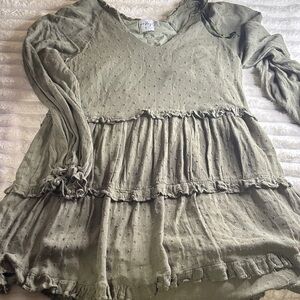 Olive Green Women's Ruffled Blouse